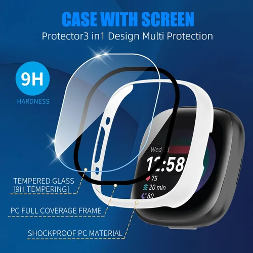 Miniatura 3 de Paquete de 6 fundas protectoras de pantalla para Fitbit Sense 2 / Versa 4 [cobertura completa], parachoques de policarbonato duro, accesorios