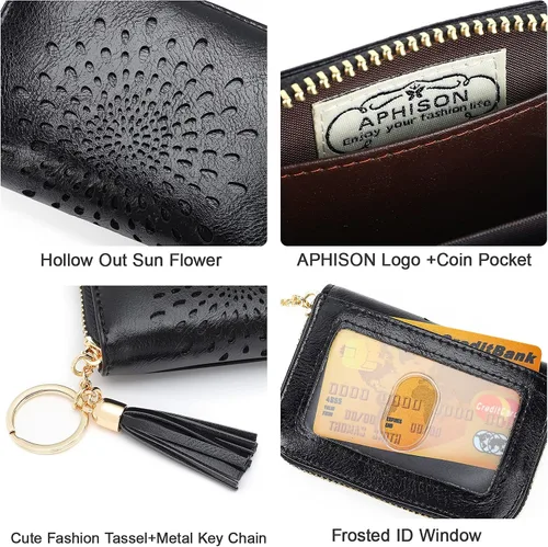 Miniatura 4 de APHISON RFID - Porta tarjeta de crédito con cremallera carteras pequeñas para mujer en cuero estilo girasol para mujer y niña caja de regalo 1927