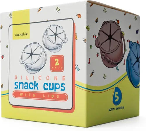 Miniatura 8 de Vasos de silicona antiderrames para niños pequeños – Recipientes portátiles para aperitivos para bebés con tapa a prueba de polvo – Vasos a prueba