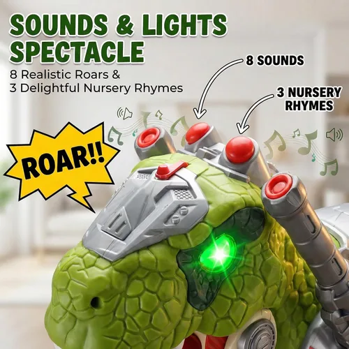 Miniatura 4 de Coches de Dinosaurio Montables para Niños, Juguetes Eléctricos con Música, Luz y Humo, Regalo para Niños de 3 a 5 Años, Patinete para Preescolar