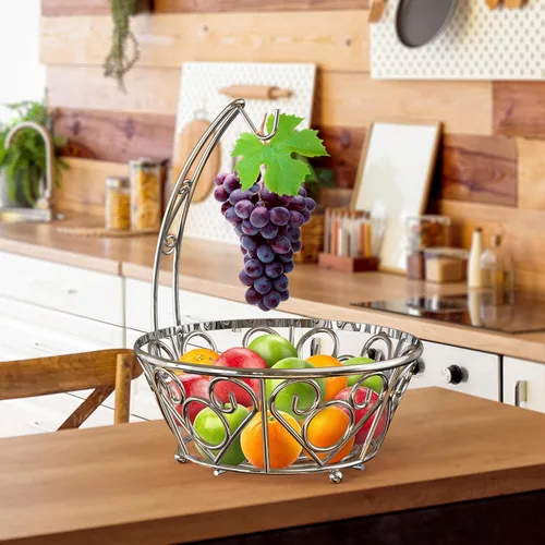 Miniatura 3 de Simple Houseware Cesta de frutas con colgador de árbol de plátano, acabado cromado Cromo