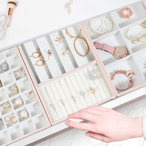 Miniatura 7 de Vee - Bandeja de joyería apilable para cajón, cajón de joyería de alta capacidad, organizador de almacenamiento para aretes, anillo, collar