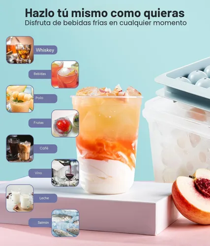 Miniatura 7 de Bandeja para cubitos de hielo con tapa y contenedor, bandejas redondas para cubitos de hielo para congelador, molde de hielo de grado alimenticio