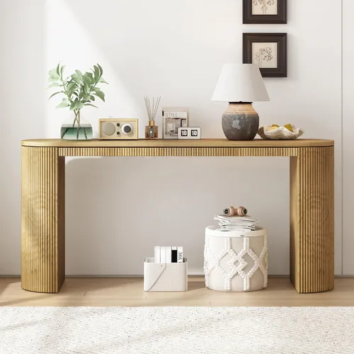 Miniatura 26 de Mesa de consola grande retro de 63 pulgadas, aparador de madera con 4 cajones de almacenamiento y 1 estante, armario de almacenamiento de buffet