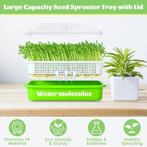 Miniatura 4 de Legigo Paquete de 2 Bandejas Germinadoras de Semillas con Tapas - Bandeja de Germinación de Cultivo Sin Suelo, Bandejas de Cultivo de Microvegetales