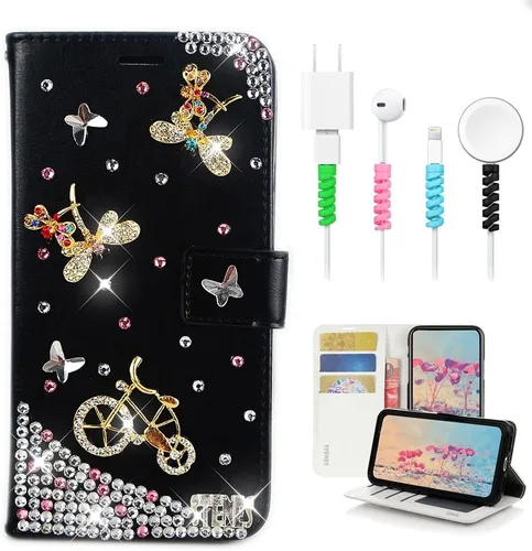 Bling - Funda para teléfono móvil compatible con Samsung Galaxy S21 Ultra Case - Elegante - 3D hecha a mano libélula, con purpurina magnética para