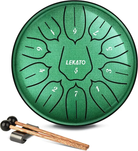 LEKATO Tambor de lluvia para exteriores, tambor de lengüeta de acero de 6 pulgadas, 11 notas, carillón de lluvia de percusión para meditación, yoga,