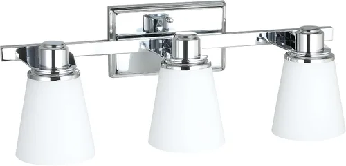Miniatura 2 de XiNBEi Lighting XB-W220-3-CH - Lámpara de tocador de baño de cristal ópalo sobre el espejo, 3 lámparas de baño cromadas con vidrio blanco