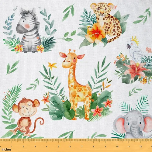 The Yard - Tela de dibujos animados para la vida silvestre, lindo elefante, tigre, mono, jirafa, manualidades, costura, tela para pasatiempos,