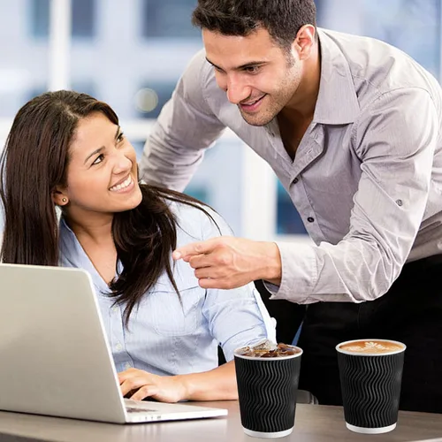 Miniatura 4 de Lamosi Tazas de café desechables 8 oz Paquete de 100, Tazas de café de papel 8 oz para bebidas calientes o frías, Taza de pared ondulada aislada