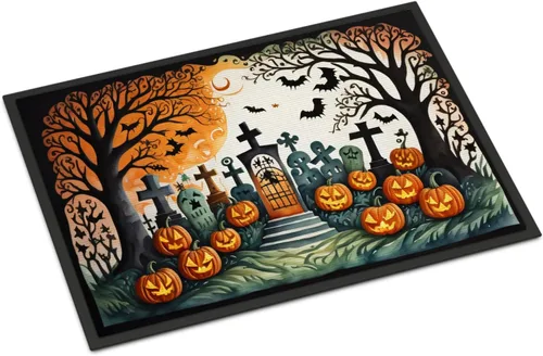 Miniatura 77 de Caroline's Treasures DAC2223MAT - Felpudo espeluznante de Halloween con gato negro de 18 x 27 pulgadas, tapete para puerta delantera