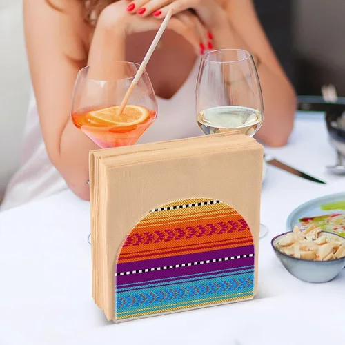 Miniatura 7 de Servilletero mexicano a rayas naranja y morado para mesa, dispensadores de servilletas de tejido acrílico, servilleteros de cóctel transparentes