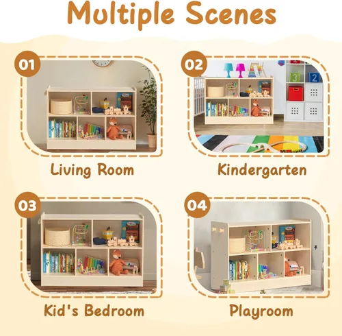 Miniatura 5 de Estante Montessori de madera, organizadores y almacenamiento de juguetes de 2 estantes, organizador de aula para niños, sala de juegos, guardería