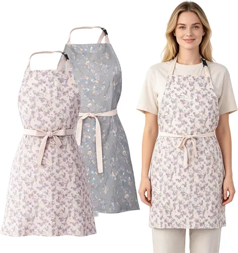 Miniatura 9 de Kitchen Apron, Double Sided Floral Adjustable Waterproof Apron with 2 Pockets for Baking, Salon, BBQ for Mom Wife