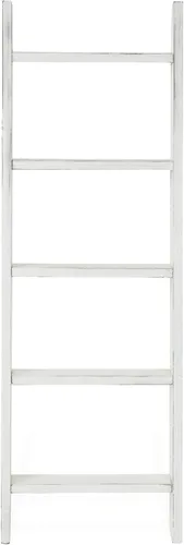 Miniatura 5 de MyGift Escalera grande de madera encalada para manta, estilo granja, toallero inclinado de pared con 5 peldaños (blanco vintage)