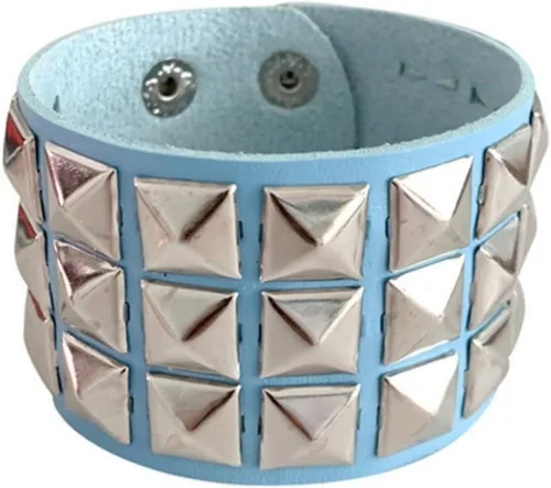 Miniatura 6 de Fuqimanman2020 1-2 PCS Pulseras Brazaletes de Cuero Genuino Gótico Punk Metal de los 80s para Hombres y Mujeres, Negro Colorido Ajustable Rock Spike
