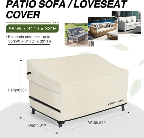 Miniatura 2 de Porch Shield Funda Impermeable para Sofá de Banco de Exterior – Funda para Sofá de Dos Plazas de Patio 56W x 31D x 33H pulgadas, Beige