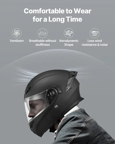 Miniatura 5 de VEVOR Casco de motocicleta aprobado por DOT, casco de motocross para adultos con visera transparente grande, cómodo para carreras de motocicleta