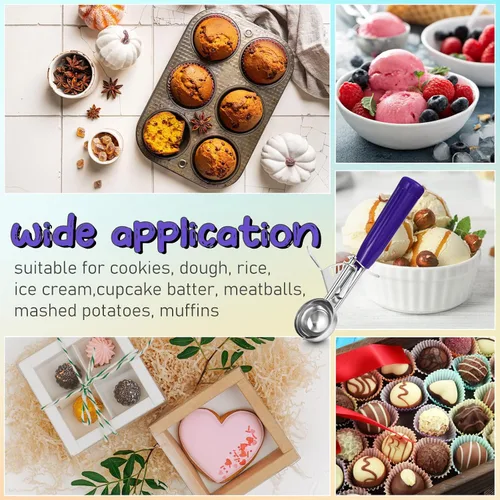 Miniatura 4 de Reallnaive 2 Cucharas para Galletas con Liberación, Cuchara para Helado con Liberación por Gatillo, Cuchara de Porción de Acero Inoxidable