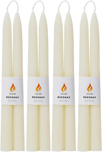 Miniatura 14 de 8 velas cónicas de cera de abeja, velas naturales hechas a mano de 9 pulgadas, sin goteo y sin humo, 9 horas de tiempo de combustión crudo