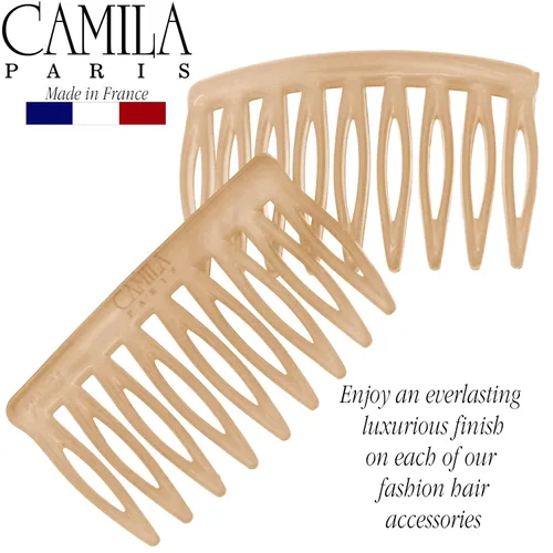 Miniatura 6 de Camila Paris CP3109 - Peine lateral francés para el cabello, pequeño, curvado, beige, con torsión francesa, decorativo, pinzas de sujeción fuerte