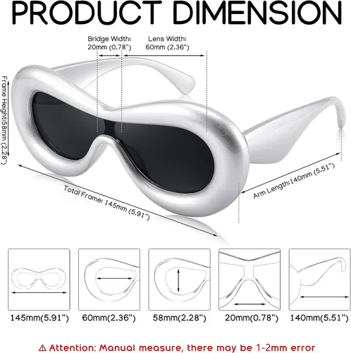 Miniatura 3 de FEISEDY Lentes de sol ovalados inflados para mujeres y hombres, a la moda, de gran tamaño, montura gruesa, Y2K, divertidos tonos estéticos B9088