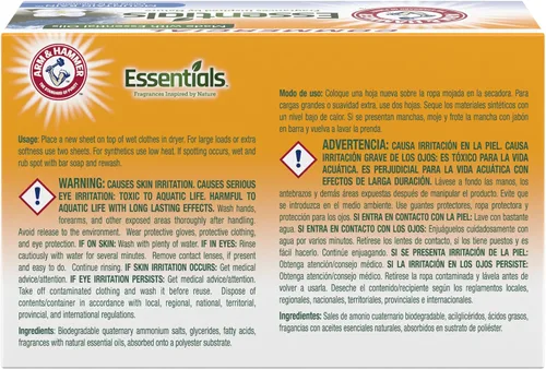 Miniatura 2 de Arm & Hammer Essentials - Hojas suavizantes de telas, lluvia de montaña, 144