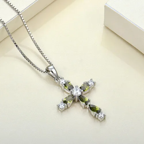 Miniatura 5 de YL Collar de cruz de piedras preciosas de plata de ley 925 con piedra natal religiosa, joyería para mujer