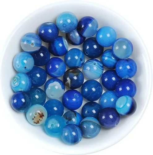 Miniatura 18 de 47 cuentas de cristal natural de 0.315 pulgadas (0.315 in) con rayas de ónix y ágatas, cuentas redondas sueltas para curación de pulseras, collares