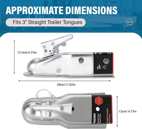 Miniatura 2 de Acoplador de remolque de lengüeta recta (zinc) con herrajes, adhesivo fácil de quitar e instrucciones para canal de 3 pulgadas, bola de enganche