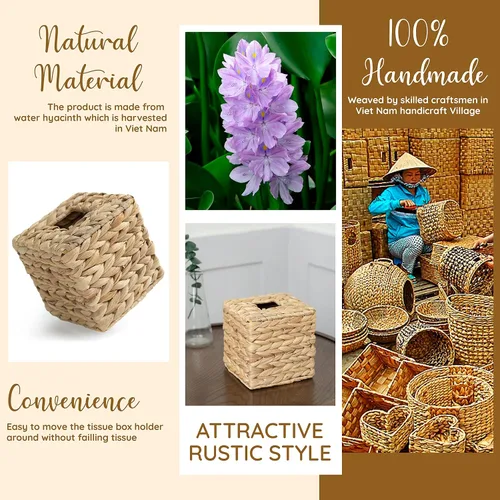Miniatura 7 de KOLWOVEN Soporte para Caja de Paños - Cuadrado - Caja Cubierta de Paños de Ratán Trenzado - Soporte Boho Decorativo Tejido para Paños Faciales