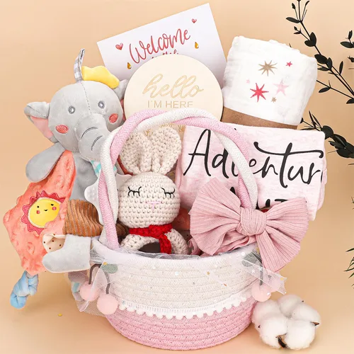 Miniatura 7 de Regalos para niña, regalos de baby shower para niñas, regalo para niñas recién nacidas, cesta de regalo para bebé, regalo único esencial para bebé