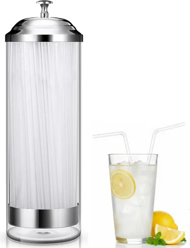 Miniatura 10 de Patelai Dispensador de popotes y 100 popotes de plástico para beber, organizador con tapa, dispensador de pajitas transparentes para mostrador