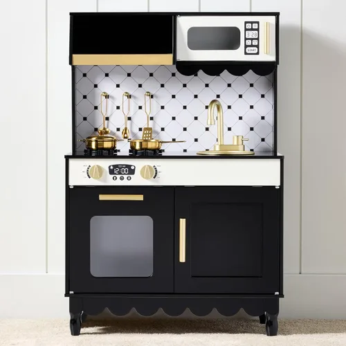 Best Choice Products Juego de cocina para niños pequeños, casa de campo de madera para niños con 5 accesorios, almacenamiento de juguetes, borde