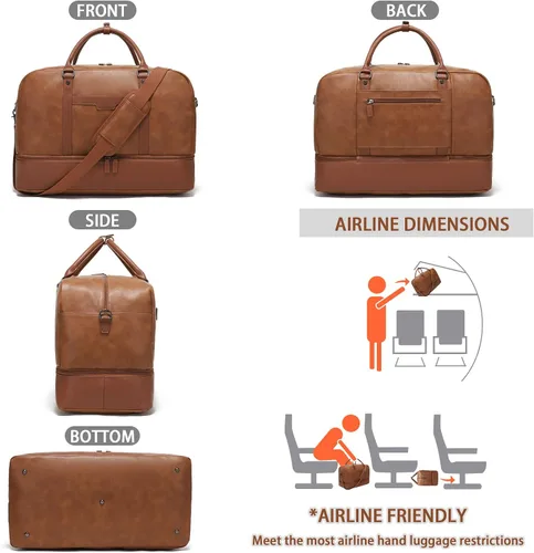 Miniatura 8 de Wogarl Bolsa de fin de semana para mujeres y hombres, bolsa grande de viaje, Marrón claro, Moda