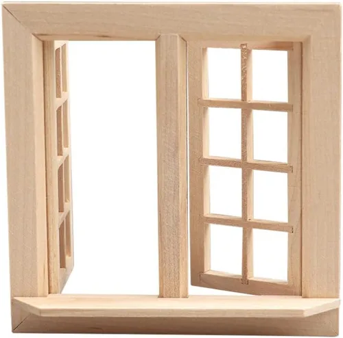 Toyvian Ventana de casa de muñecas, 1: marco de ventana de madera en miniatura a escala 12, accesorio de muebles de casa de muñecas para decoración