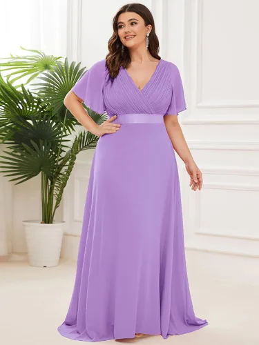 Miniatura 116 de Ever-Pretty Vestido formal para mujer, Navidad, Año Nuevo, cuello en V, gasa, talla grande, largo hasta el suelo, vestido de dama de honor