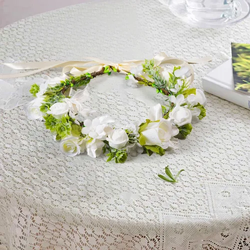 Miniatura 3 de Vividsun Corona floral de hoja verde para boda, corona de flores nupciales, accesorios de maternidad para fotos (A blanco)