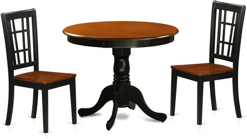 Miniatura 10 de East West Furniture ANNI3-BLK-C Juego de mesa de comedor de 3 piezas para espacios pequeños contiene una mesa de cocina redonda con pedestal y 2