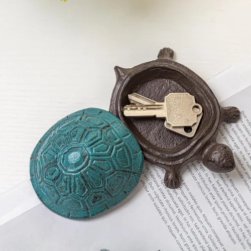 Miniatura 6 de Ocultadores de llaves de repuesto exteriores de hierro fundido en forma de tortuga, para ocultar llaves y decorar jardín, azul antiguo