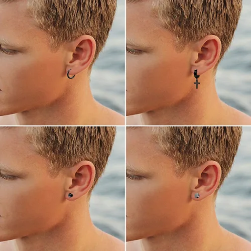 Miniatura 4 de 341518 pares de aretes para hombre, kit de aretes de acero inoxidable para hombres y mujeres, joyería de moda, aretes de aro colgantes de cruz