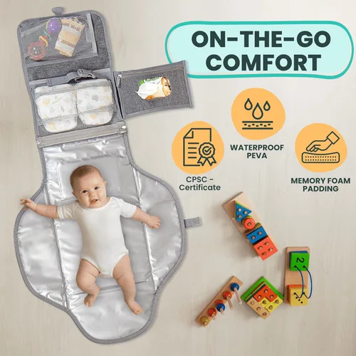 Miniatura 2 de Cambiador portátil para regalos de baby shower y regalos de nueva mamá, cambiador de pañales de viaje para recién nacidos, cambiador de pañales gris