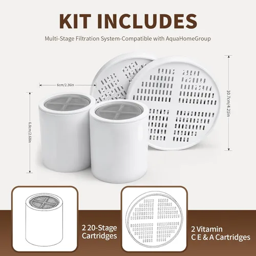 Miniatura 2 de Cartucho de repuesto para filtro de ducha compatible con AquaHomeGroup, cartuchos de vitamina C E y A, cartuchos de 20 etapas, agua purificada