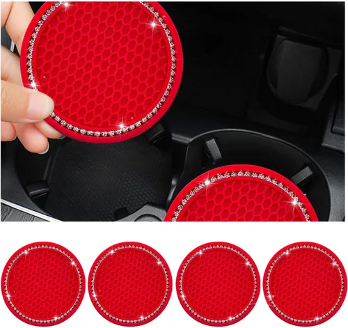 Miniatura 16 de Dickno 2 piezas de portavasos brillantes para automóvil, portavasos de inserción para taza de automóvil de 7 cm con diamantes de imitación, tapete