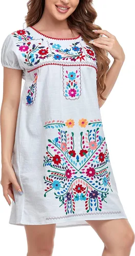 Miniatura 6 de YZXDORWJ Vestido bordado mexicano de manga corta para mujer