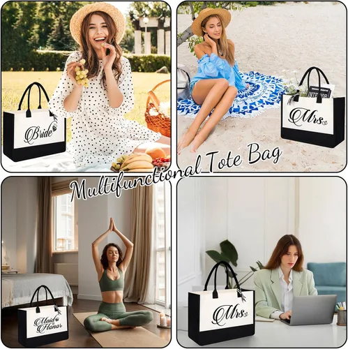 Miniatura 5 de AYGE Canvas Tote Bag, Makeup Bag, Gifts for Bridesmaid, Maid of Honor, Bride, Mother of The Bride, Mrs Gifts