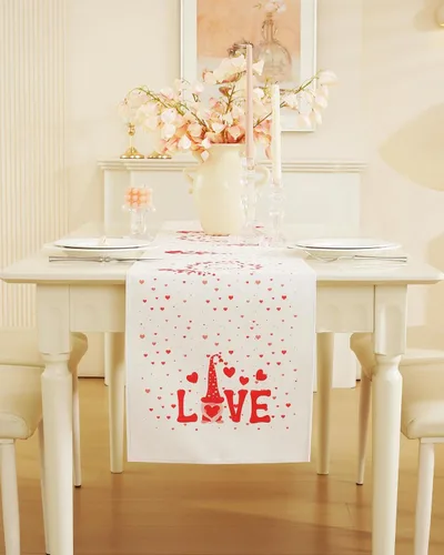 Miniatura 26 de Camino de mesa para el día de San Valentín, decoración del día de San Valentín, 70 pulgadas de largo, bordado rojo y rosa, camino de mesa de corazón