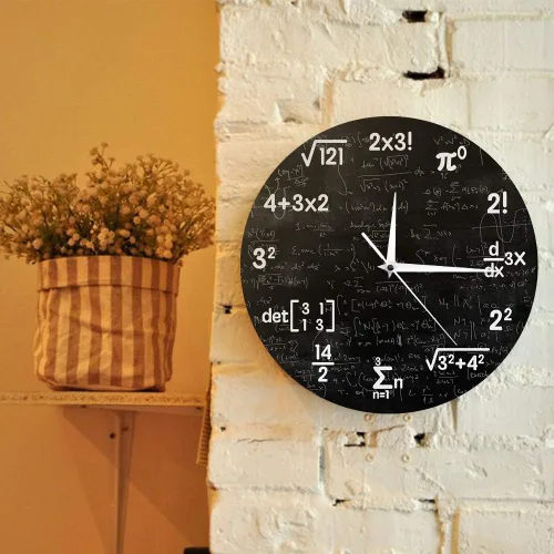 Miniatura 5 de The Geeky Days Ecuaciones matemáticas y notaciones Matemáticas Pizarra Geek Reloj de pared funciona con pilas, reloj de cuarzo silencioso sin