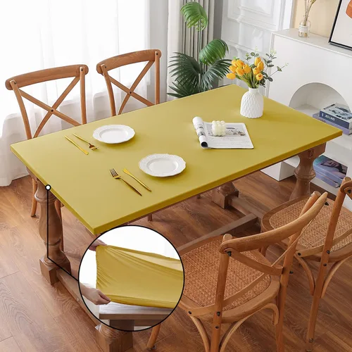 Miniatura 25 de Mantel redondo de elastano, suave y agradable a la piel, sin pelusas, funda de mesa de tela transpirable con banda elástica para comedor, reunión
