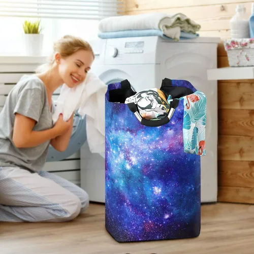 Miniatura 6 de senya Cesta de lavandería grande para compras, bolsa de ropa plegable de tela, cesta de lavandería plegable (espacio exterior)